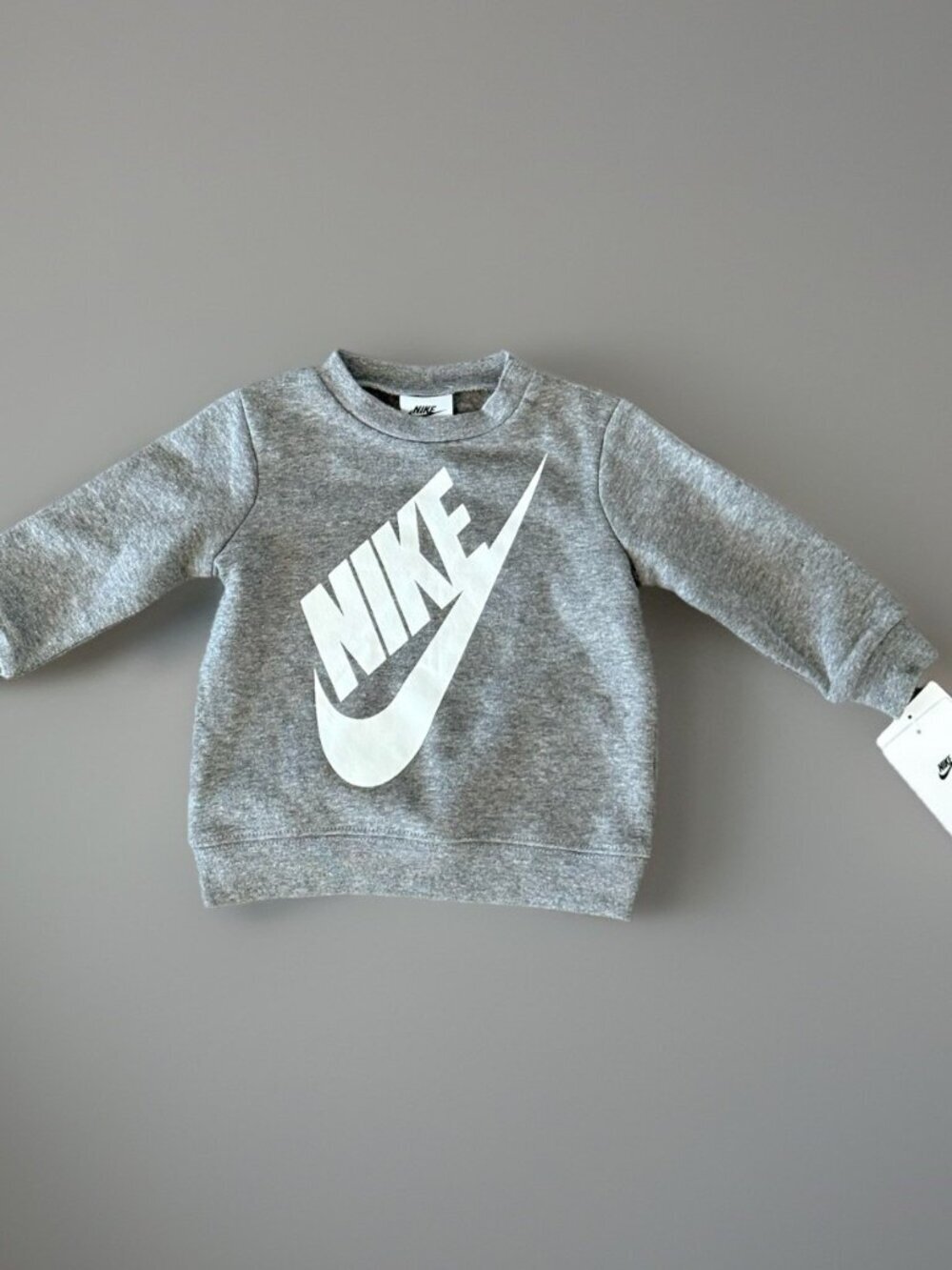 NWT Nike Baby Crewneck Sweatshirt Gray Sz 12 Months Fall School Play Futura Logo